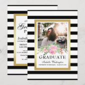 Black Stripes Gold Floral Gradual Party Foto Kaart (Voorkant / Achterkant)