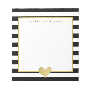 Black Stripes & Gold Foil Heart Notitieblok 5,5 x