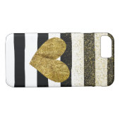 Black Stripes Gold Heart Glitter Shimmer Case-Mate iPhone Case (Achterkant (Horizontaal))
