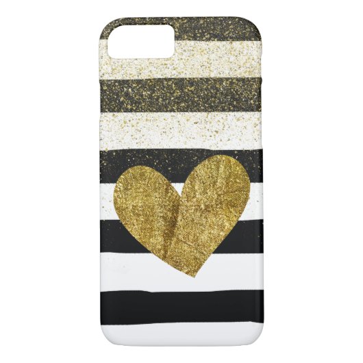 Black Stripes Gold Heart Glitter Shimmer Case-Mate iPhone Case (Achterkant)