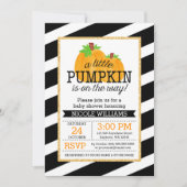 Black Stripes Gold Little Pumpkin Herfst Baby show Kaart (Voorkant)