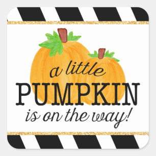 Black Stripes Gold Little Pumpkin Herfst Baby show Vierkante Sticker