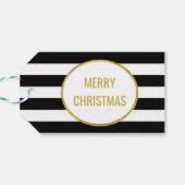 Black Stripes Gold Merry Christmas Gift Labels Cadeaulabel (Achterkant Horizontaal)