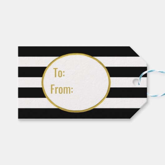 Black Stripes Gold Merry Christmas Gift Labels Cadeaulabel (Voorkant (Horizontaal))