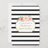 Black Stripes Gold Pink Floral Bridal Lunch Kaart (Voorkant)