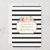 Black Stripes Gold Pink Floral Vrijgezellenfeest Kaart (Voorkant)
