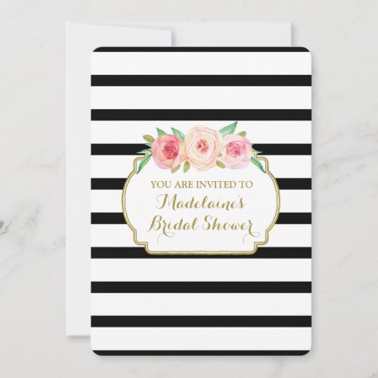 Black Stripes Gold Pink Floral Vrijgezellenfeest Kaart (Voorkant)
