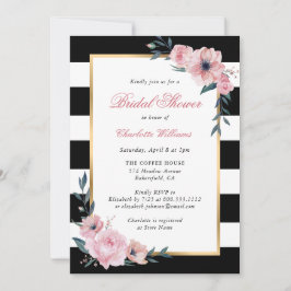 Black Stripes Gold Pink Floral Vrijgezellenfeest Kaart