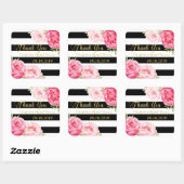 Black Stripes Gold Pink Floral Vrijgezellenfeest Vierkante Sticker (Vel)