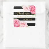 Black Stripes Gold Pink Floral Vrijgezellenfeest Vierkante Sticker (Tas)