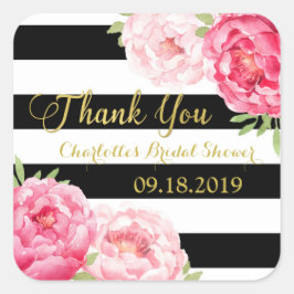 Black Stripes Gold Pink Floral Vrijgezellenfeest Vierkante Sticker