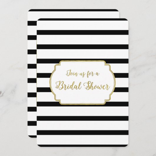 Black Stripes Gouden Bruids Douche Uitnodigingen (Voorkant / Achterkant)