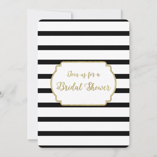 Black Stripes Gouden Bruids Douche Uitnodigingen (Voorkant)