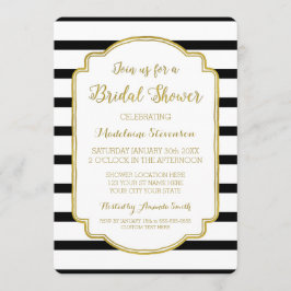 Black Stripes Gouden Bruids Douche Uitnodigingen