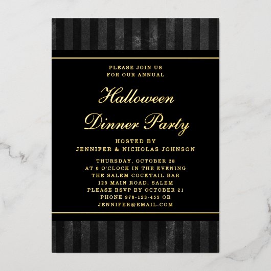 Black Stripes Halloween Dinner Party Gold Folie Uitnodiging (Voorkant)