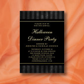 Black Stripes Halloween Dinner Party Gold Folie Uitnodiging