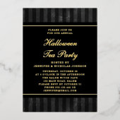 Black Stripes Halloween Tea Party Gold Folie Uitnodiging (Voorkant)