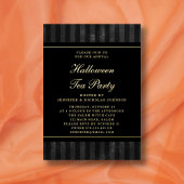 Black Stripes Halloween Tea Party Gold Folie Uitnodiging