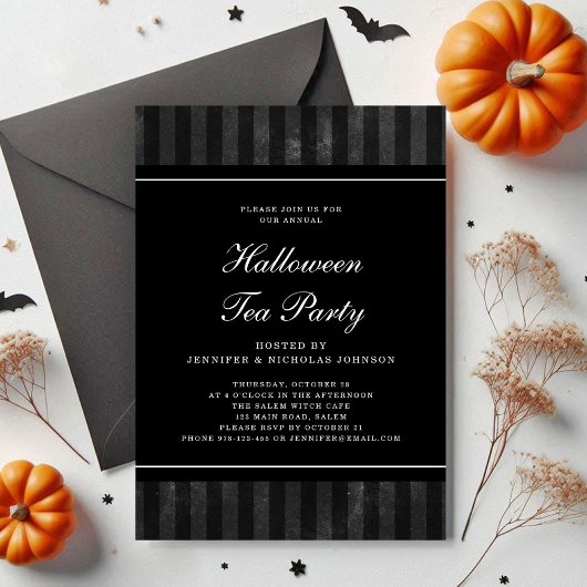 Black Stripes Halloween Tea Party Kaart