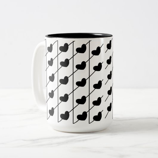 Black Stripes Hearts Tweekleurige Koffiemok (Voorkant links)