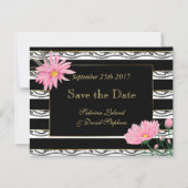 Black Stripes Kant en Roze Daisies Bewaar de datum Magnetische Uitnodiging (Voorkant)