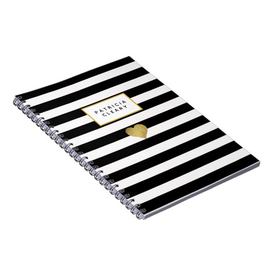 Black Stripes & Metallic Gold Heart Notitieboek (Rechterzijde)