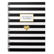 Black Stripes & Metallic Gold Heart Notitieboek