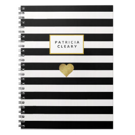 Black Stripes & Metallic Gold Heart Notitieboek