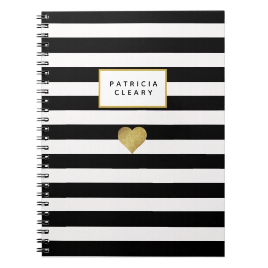 Black Stripes & Metallic Gold Heart Notitieboek (Voorkant)