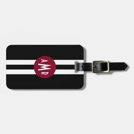 Black Stripes Monogram Bagagelabel voor mannen (Voorkant horizontaal)