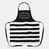 Black Stripes Monogram handtekening halve breedte Schort (Voorkant)