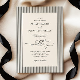 Black Stripes Old Money Wedding Invitation Kaart