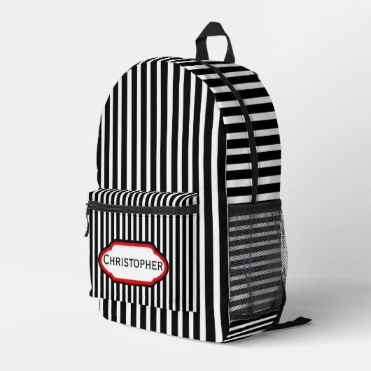 Black Stripes ontwerp gepersonaliseerd Bedrukte Rugzak (Achterkant Hoek Rechts)