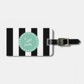 Black Stripes Pattern, Mint Green Monogram Bagagelabel (Voorkant horizontaal)