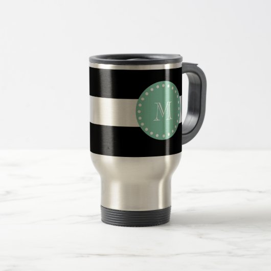 Black Stripes Pattern, Mint Green Monogram Reisbeker (Voorkant rechts)