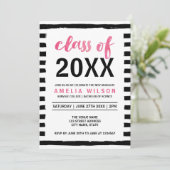 Black Stripes Pink Class of 2023 Graduation Party Kaart (Staand voorkant)