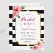 Black Stripes Pink Floral Bridal Shower Kaart (Voorkant / Achterkant)