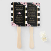 Black Stripes Pink Floral Wedding Programme Handwaaier (Voorkant en achterkant)
