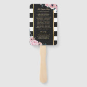 Black Stripes Pink Floral Wedding Programme Handwaaier (Achterkant)
