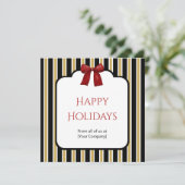 Black Stripes & Red Bow Custom Corporate Groeten Feestdagenkaart (Staand voorkant)