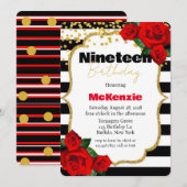 Black Stripes Red Rose Girl 19e verjaardag Kaart (Voorkant / Achterkant)