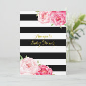 Black Stripes Waterverf Flowers Baby shower Kaart (Staand voorkant)