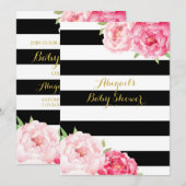 Black Stripes Waterverf Flowers Baby shower Kaart (Voorkant / Achterkant)