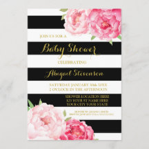 Black Stripes Waterverf Flowers Baby shower