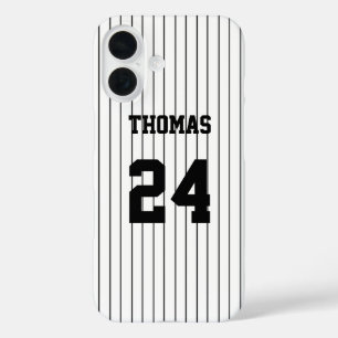 Black Stripes White Baseball Jersey Naam Nummer iPhone 16 Hoesje