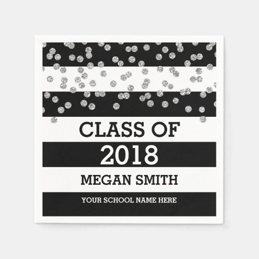 Black Stripes Zilveren Stippen Klasse van 2018 Afs Servet (Voorkant)