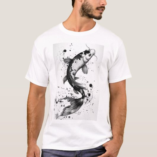 Black Stroke Koi Fish Flat Illustration T-Shirt (Voorkant)
