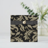 Black Stropdas Black Gold Damask Party Invitation Kaart (Staand voorkant)