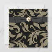 Black Stropdas Black Gold Damask Party Invitation Kaart (Voorkant)