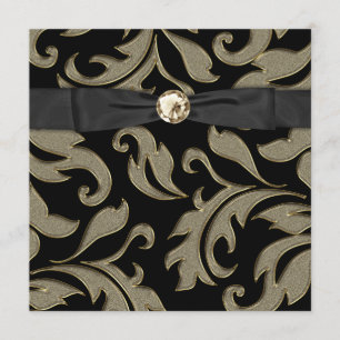 Black Stropdas Black Gold Damask Party - Uitnodigi Kaart